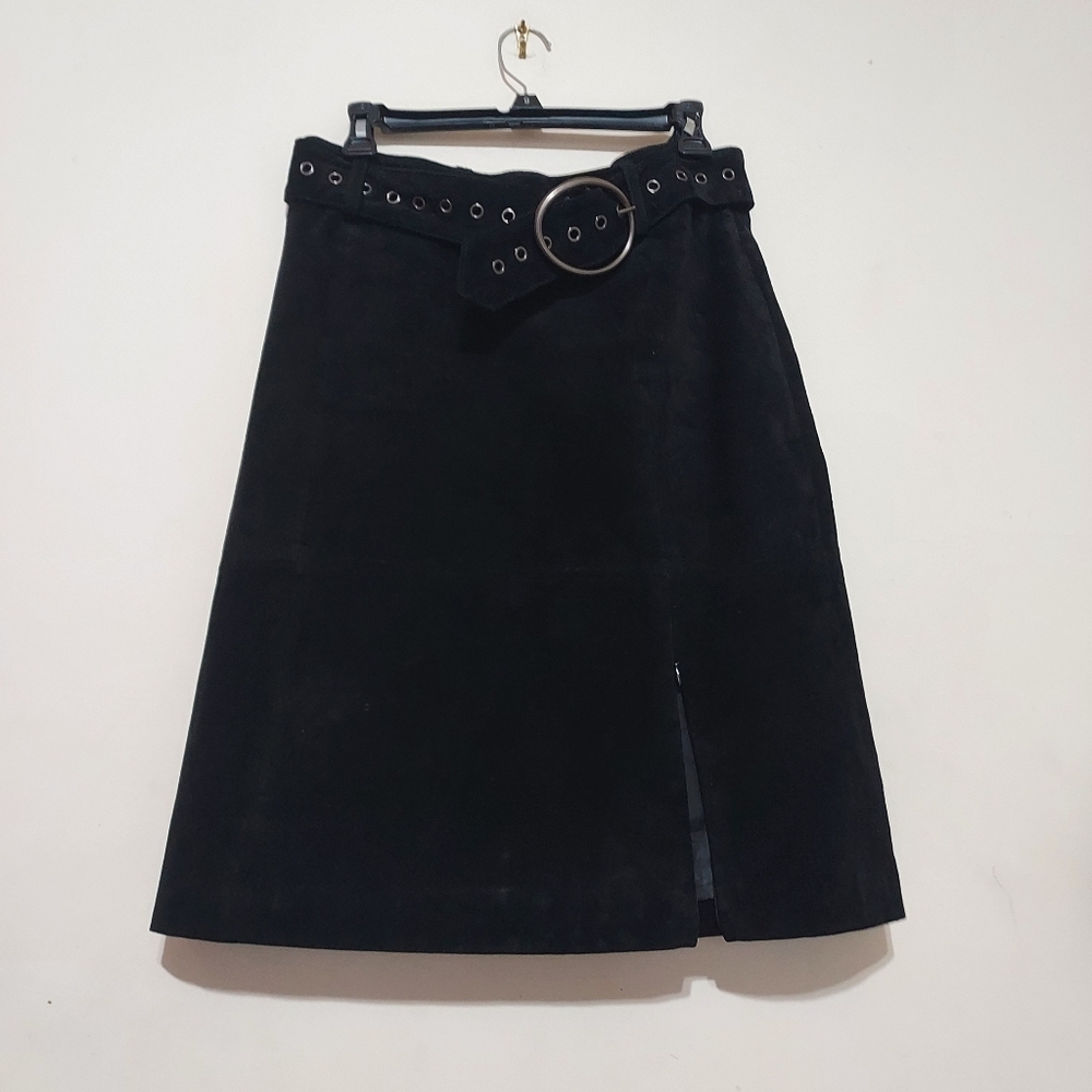 Rem Garson Suede Vintage Leather Midi Skirt Sz-10
